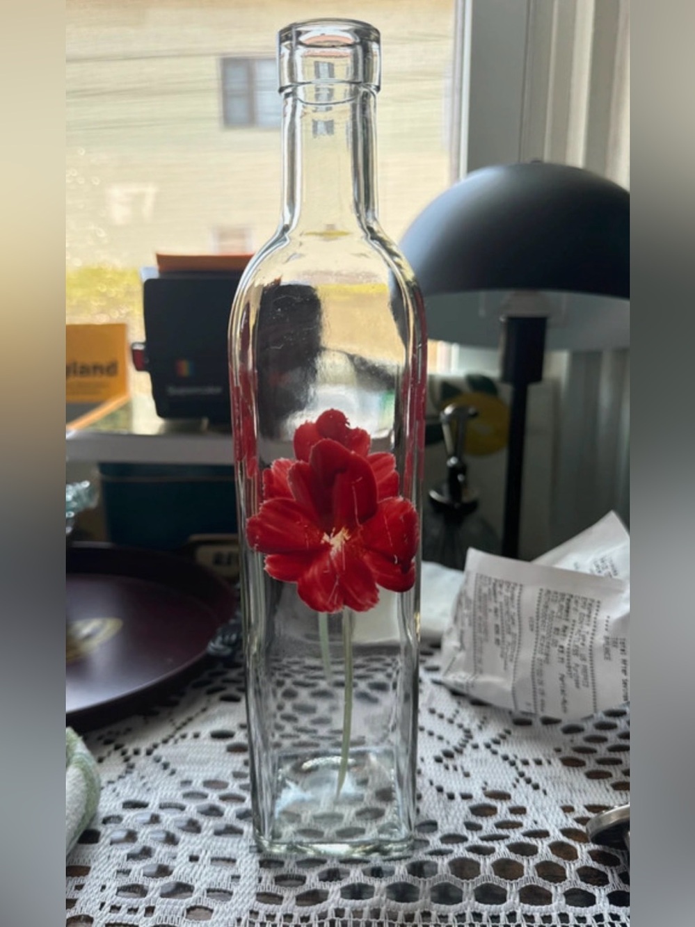Painted Cottage Pink Floral Glass Vinegar/Olive Oil Bottle or Vase for Kitchen